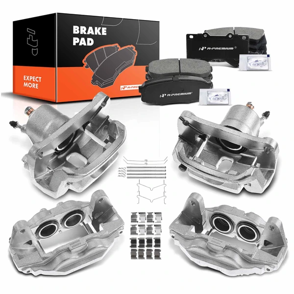 12-PC Brake Caliper + Brake Pad, Front & Rear, 4-Piston (Front); 1-Piston (Rear), A-Premium APBC3623