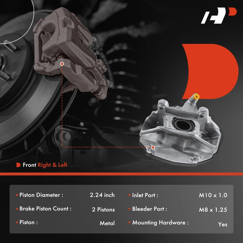 6-PC Brake Caliper + Brake Pad, Front Driver & Passenger, 2-Piston, A-Premium APBC4285