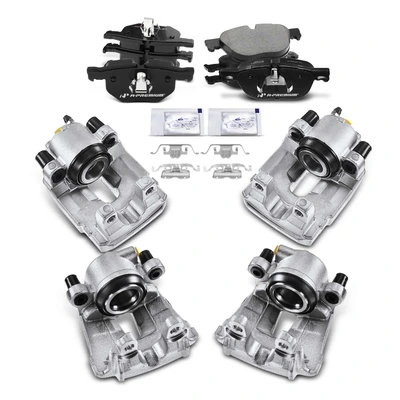 12 Pcs Front & Rear Brake Calipers & Ceramic Brake Pads