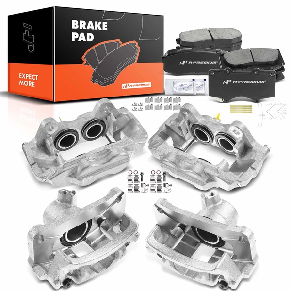 12-PC Brake Caliper + Brake Pad, Front & Rear, 4-Piston (Front); 1-Piston (Rear), A-Premium APBC3635