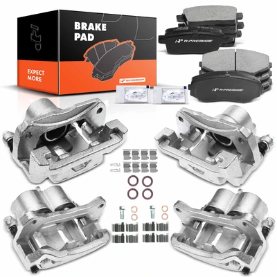 12 Pcs Front & Rear Brake Calipers & Ceramic Brake Pads