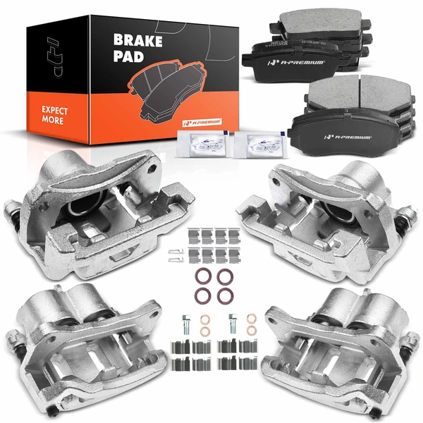 12 Pcs Front & Rear Brake Calipers & Ceramic Brake Pads for 2007-2015 Mazda CX-9