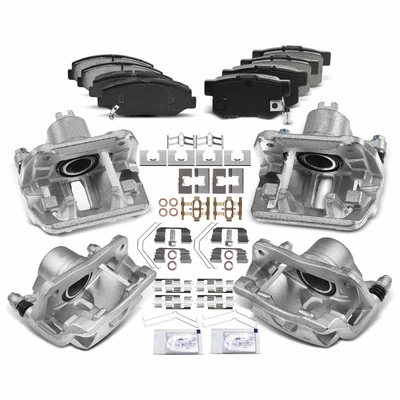 12 Pcs Front & Rear Brake Calipers & Ceramic Brake Pads