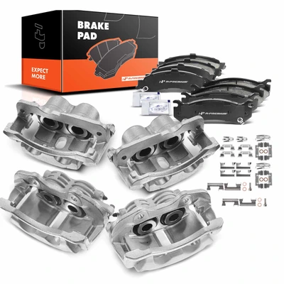 12 Pcs Front & Rear Brake Calipers & Ceramic Brake Pads