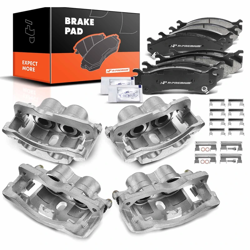 12-PC Brake Caliper + Brake Pad, Front & Rear, 2-Piston, A-Premium APBC3547