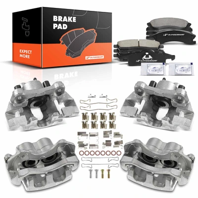 12 Pcs Front & Rear Brake Calipers & Ceramic Brake Pads