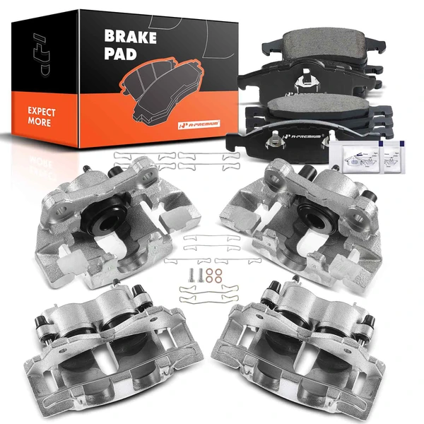 12 Pcs Front & Rear Brake Calipers & Ceramic Brake Pads for 1999-2002 Jeep Grand Cherokee
