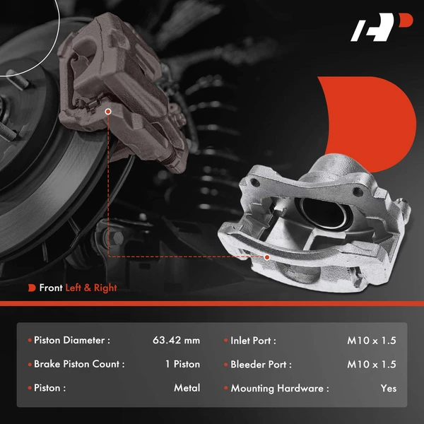 6-PC Brake Caliper + Brake Pad, Front Driver & Passenger, 1-Piston, A-Premium APBC3906