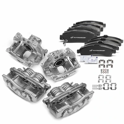 12 Pcs Front & Rear Brake Calipers & Ceramic Brake Pads