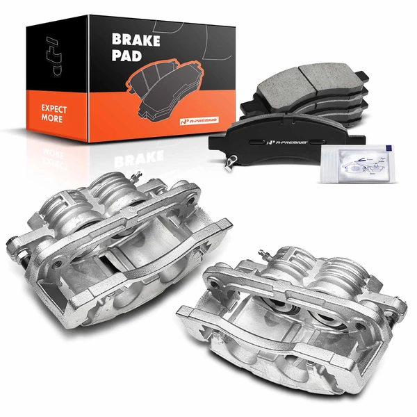 6-PC Brake Caliper + Brake Pad, Front Driver & Passenger, 2-Piston, A-Premium APBC3679