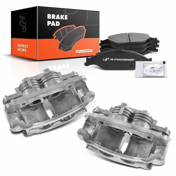 6-PC Brake Caliper + Brake Pad, Front Driver & Passenger, 2-Piston, A-Premium APBC3677