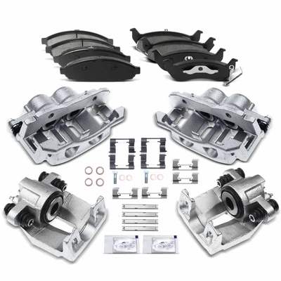 12 Pcs Front & Rear Brake Calipers & Ceramic Brake Pads