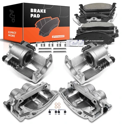 12 Pcs Front & Rear Brake Calipers & Ceramic Brake Pads
