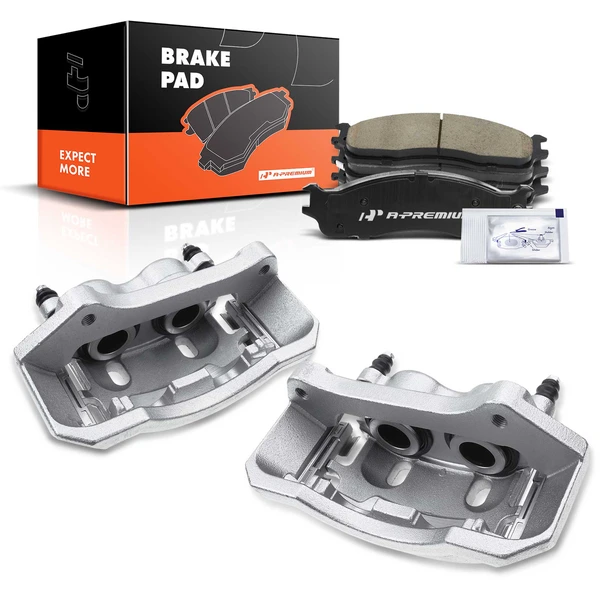 6-PC Brake Caliper + Brake Pad, Front Driver & Passenger, 2-Piston, A-Premium APBC3690