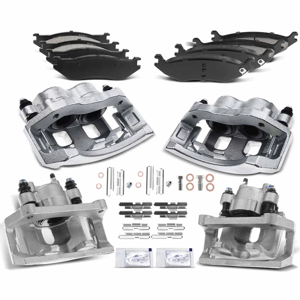 12-PC Brake Caliper + Brake Pad, Front & Rear, 2-Piston (Front); 1-Piston (Rear), A-Premium APBC3774
