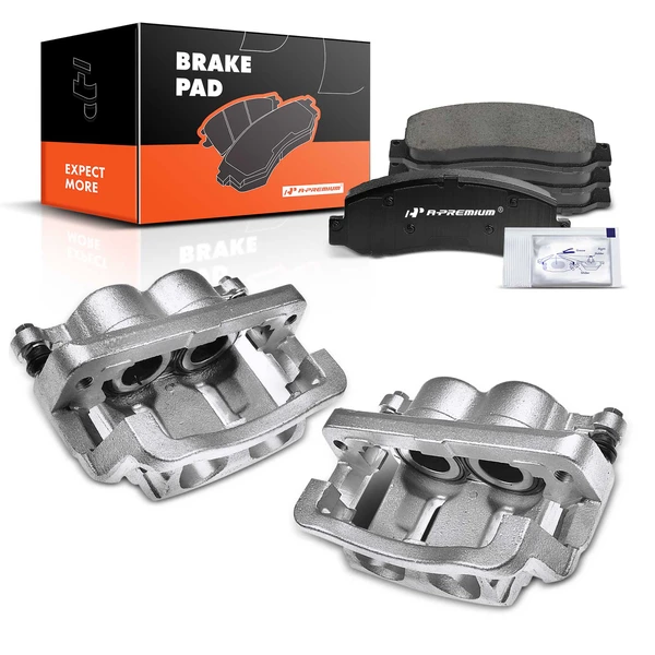 6-PC Brake Caliper + Brake Pad, Front Driver & Passenger, 2-Piston, A-Premium APBC3697