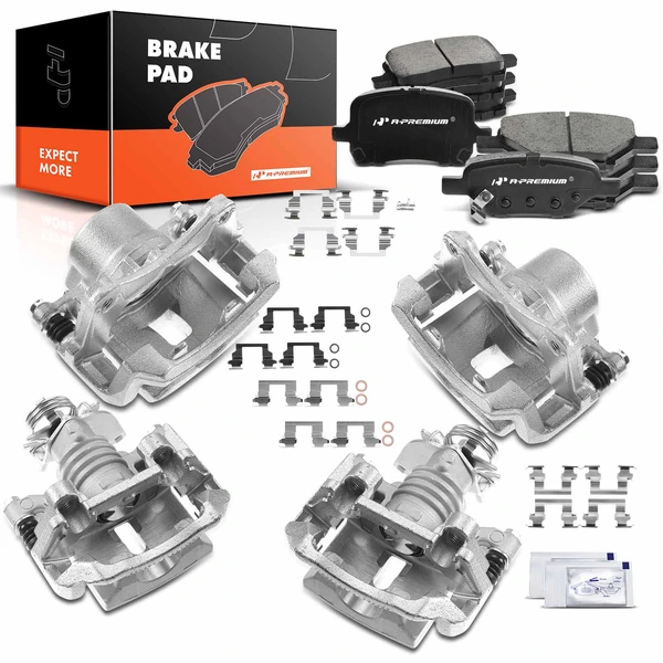 12-PC Brake Caliper + Brake Pad, Front & Rear, 1-Piston, A-Premium APBC3554