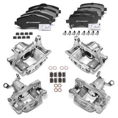 12 Pcs Front & Rear Brake Calipers & Ceramic Brake Pads