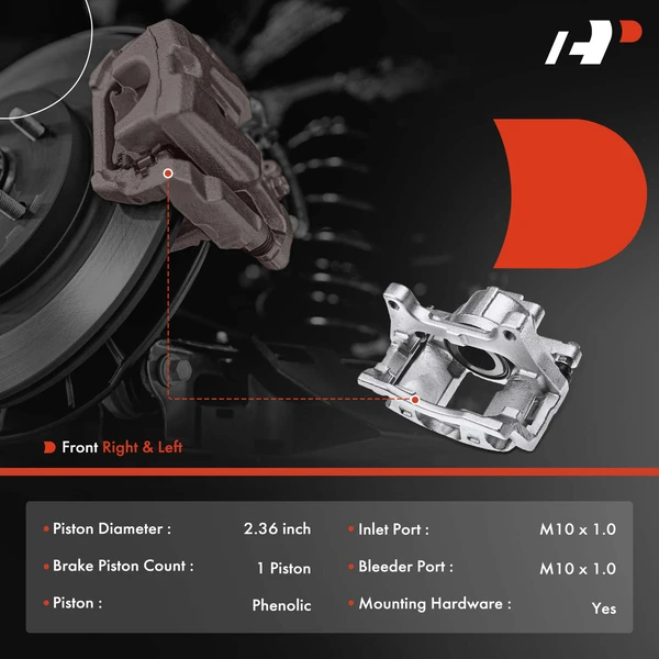 6-PC Brake Caliper + Brake Pad, Front Driver & Passenger, 1-Piston, A-Premium APBC3908