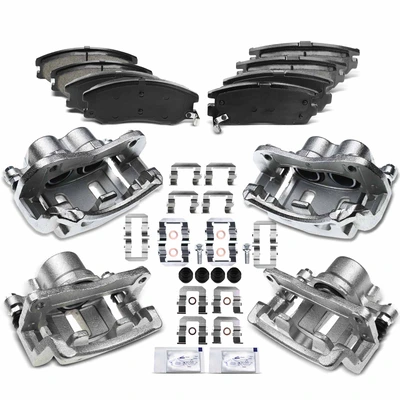 12 Pcs Front & Rear Brake Calipers & Ceramic Brake Pads