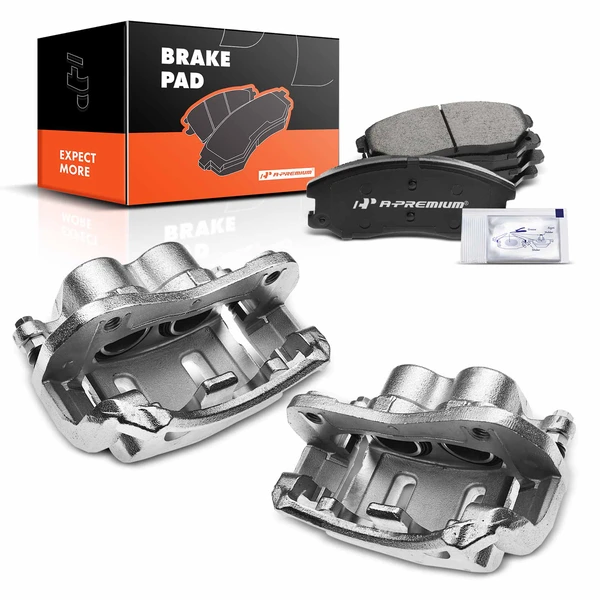 6-PC Brake Caliper + Brake Pad, Front Driver & Passenger, 2-Piston, A-Premium APBC3704