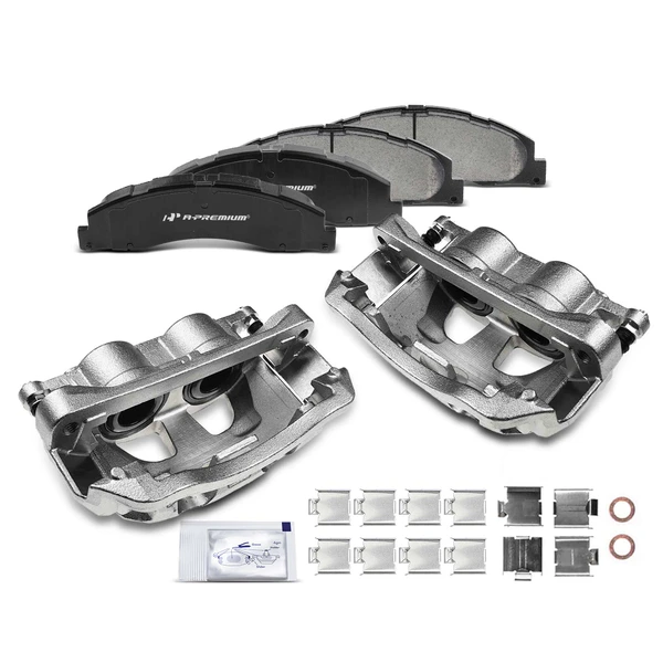 6-PC Brake Caliper + Brake Pad, Front Driver & Passenger, 2-Piston, A-Premium APBC3705