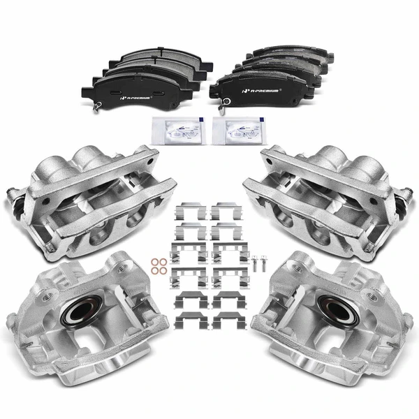 12-PC Brake Caliper + Brake Pad, Front & Rear, 2-Piston (Front); 1-Piston (Rear), A-Premium APBC3608