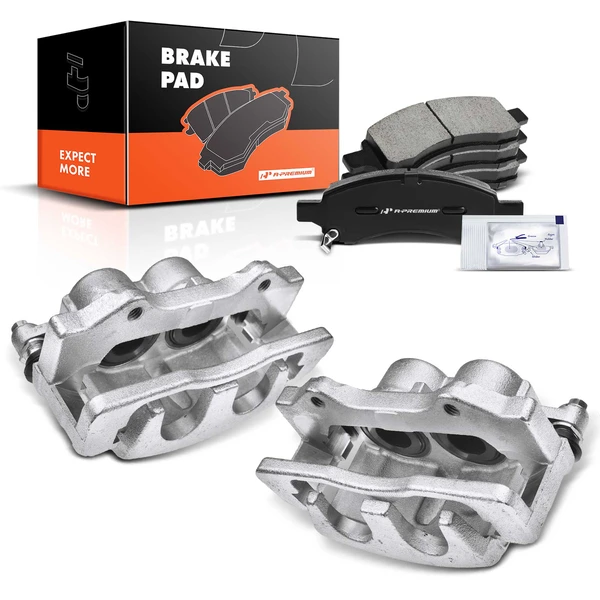 6-PC Brake Caliper + Brake Pad, Front Driver & Passenger, 2-Piston, A-Premium APBC3773