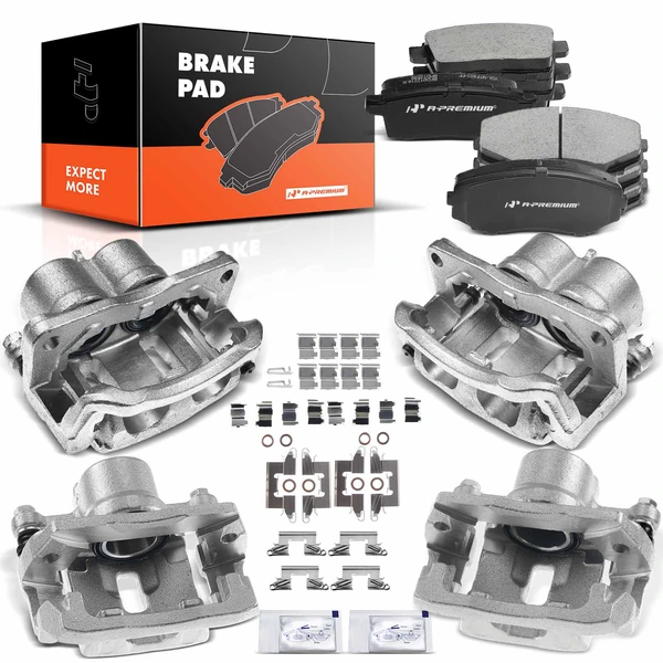 12 Pcs Front & Rear Brake Calipers & Ceramic Brake Pads for 2007-2008 Ford Edge