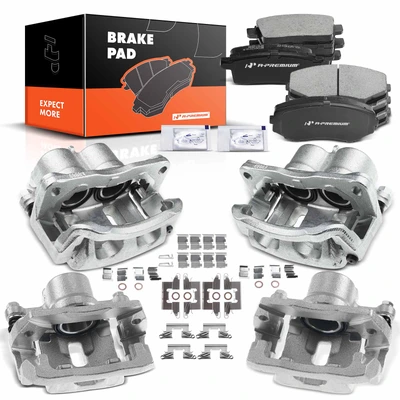 12 Pcs Front & Rear Brake Calipers & Ceramic Brake Pads
