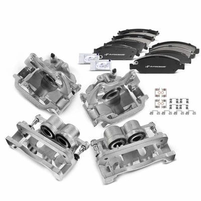 12 Pcs Front & Rear Brake Calipers & Ceramic Brake Pads