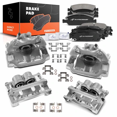 12 Pcs Front & Rear Brake Calipers & Ceramic Brake Pads