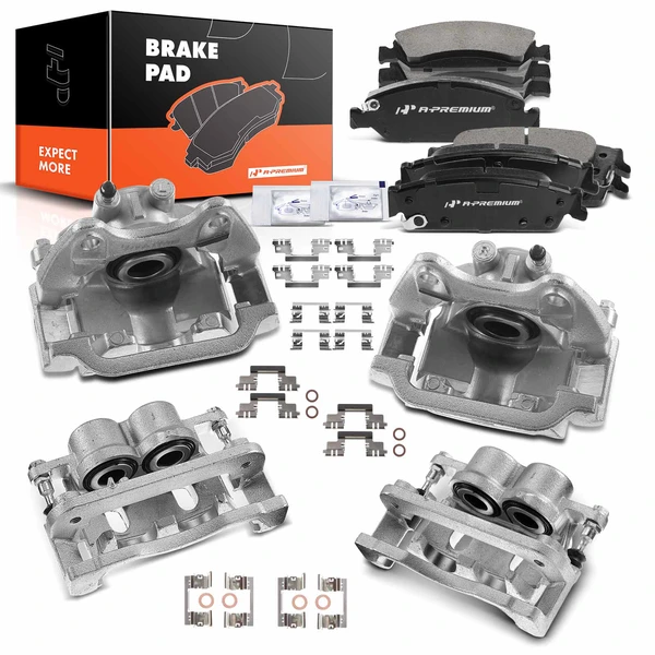 12-PC Brake Caliper + Brake Pad, Front & Rear, 2-Piston, A-Premium APBC3557