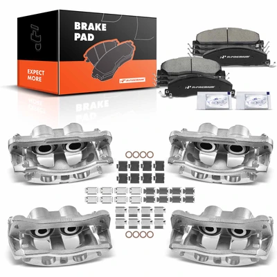12 Pcs Front & Rear Brake Calipers & Ceramic Brake Pads