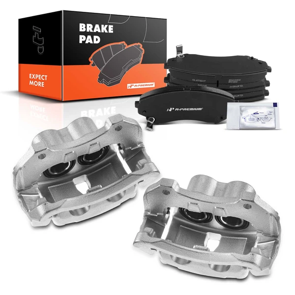 6-PC Brake Caliper + Brake Pad, Front Driver & Passenger, 2-Piston, A-Premium APBC3708