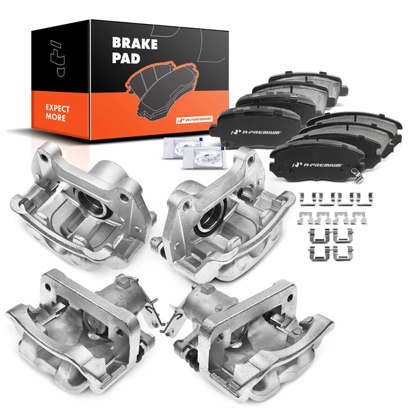 12-PC Brake Caliper + Brake Pad, Front & Rear, 1-Piston, A-Premium APBC3562
