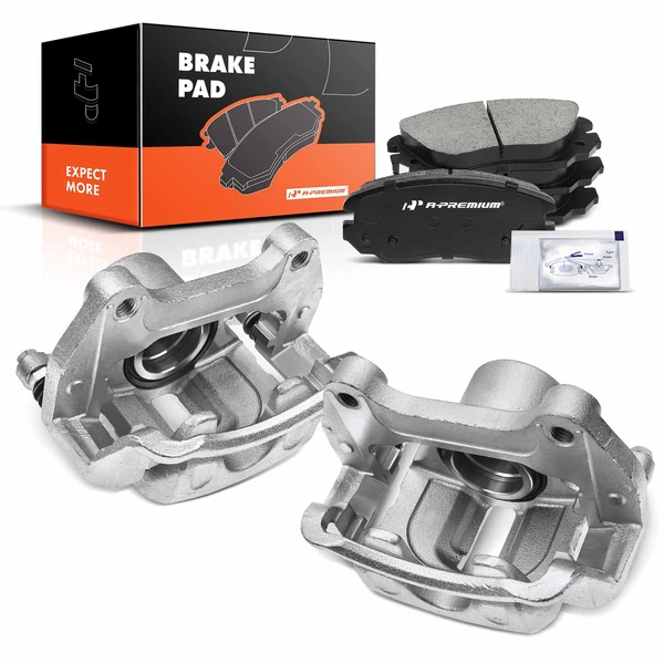 6-PC Brake Caliper + Brake Pad, Front Driver & Passenger, 1-Piston, A-Premium APBC3712