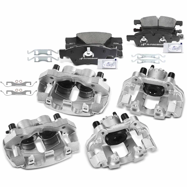 12 Pcs Front & Rear Brake Calipers & Ceramic Brake Pads for 2011-2018 Dodge Durango