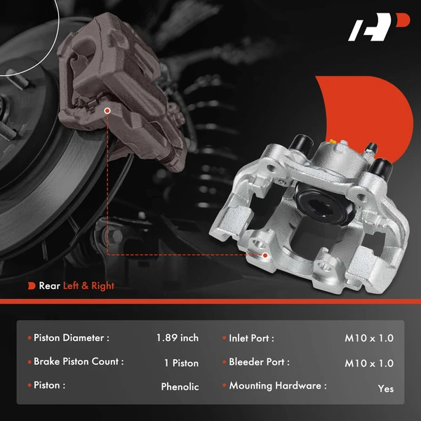 6-PC Brake Caliper + Brake Pad, Rear Driver & Passenger, 1-Piston, A-Premium APBC4325
