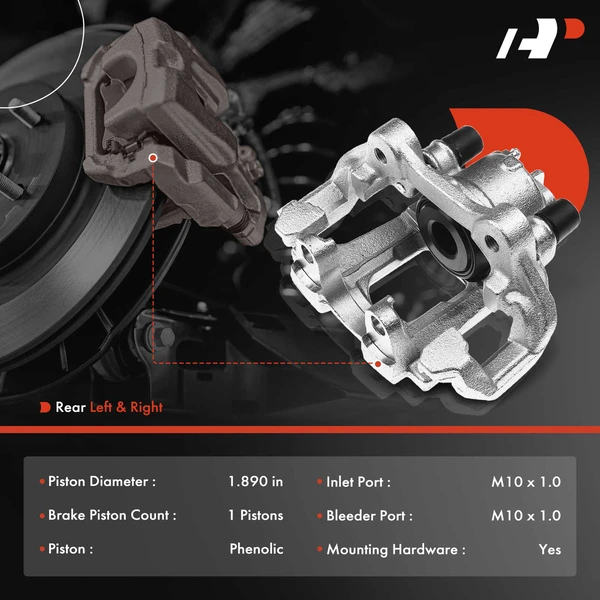 6-PC Brake Caliper + Brake Pad, Rear Driver & Passenger, 1-Piston, A-Premium APBC3768