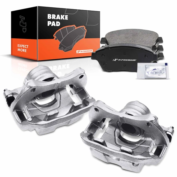 6-PC Brake Caliper + Brake Pad, Front Driver & Passenger, 1-Piston, A-Premium APBC3718