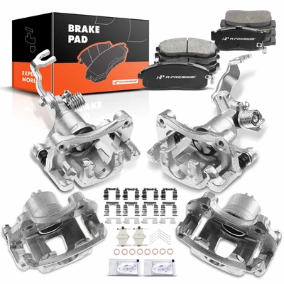 12 Pcs Front & Rear Brake Calipers & Ceramic Brake Pads