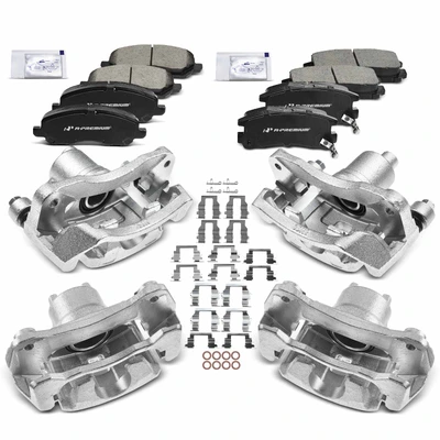 12 Pcs Front & Rear Brake Calipers & Ceramic Brake Pads