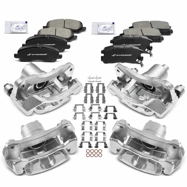 12-PC Brake Caliper + Brake Pad, Front & Rear, 1-Piston, A-Premium APBC3613