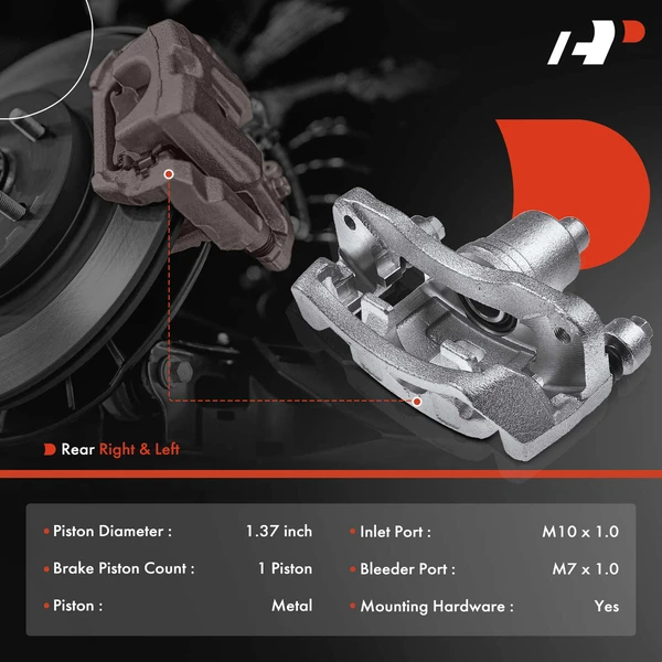 6-PC Brake Caliper + Brake Pad, Rear Driver & Passenger, 1-Piston, A-Premium APBC3781