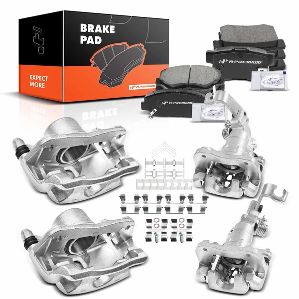 12-PC Brake Caliper + Brake Pad, Front & Rear, 1-Piston, A-Premium APBC3652