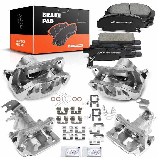 12 Pcs Front & Rear Brake Calipers & Ceramic Brake Pads for 2009-2014 Acura TSX