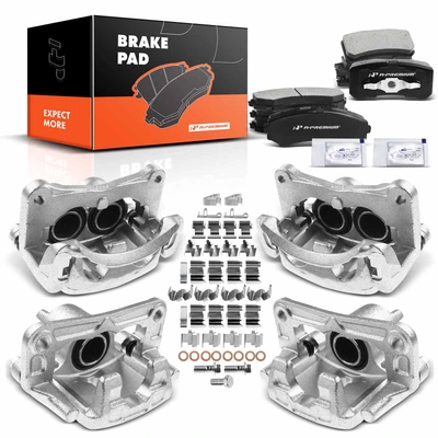 12 Pcs Front & Rear Brake Calipers & Ceramic Brake Pads