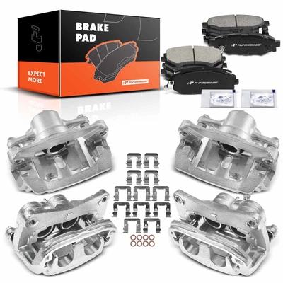 12 Pcs Front & Rear Brake Calipers & Ceramic Brake Pads