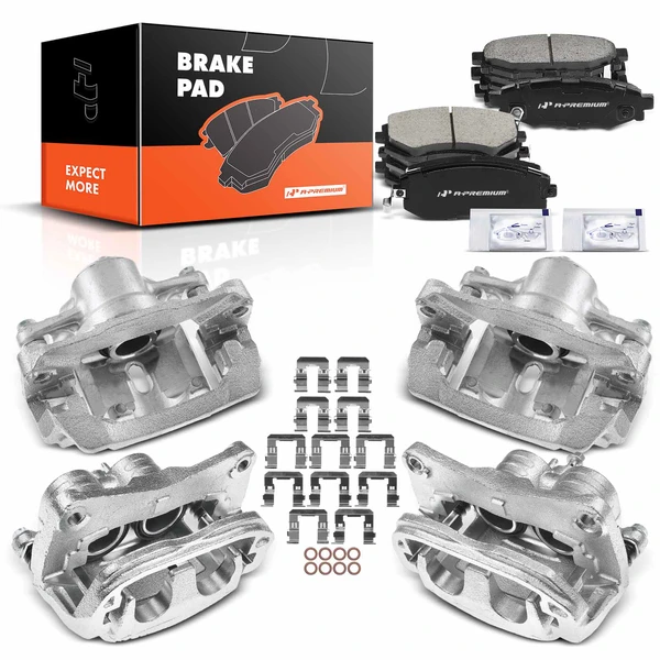 12 Pcs Front & Rear Brake Calipers & Ceramic Brake Pads for 2010-2013 Subaru Outback